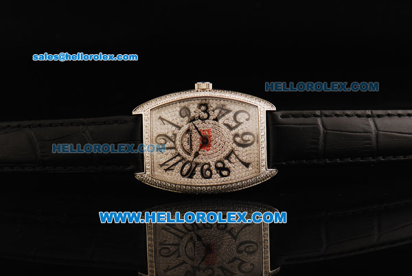 Franck Muller Casablanca Swiss Quartz Movement Diamond Dial with Arabic Numeral Markers and Black Leather Strap - Click Image to Close